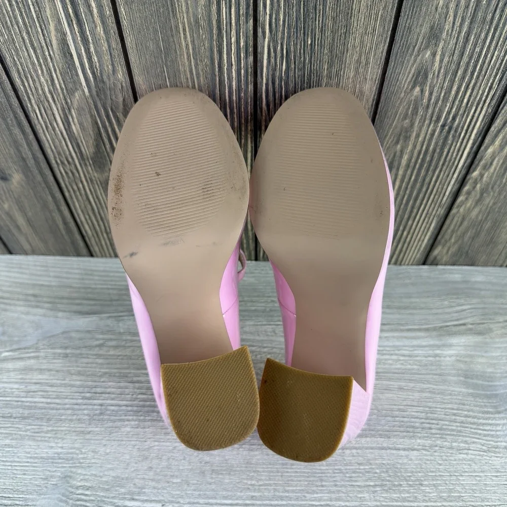 Steve Madden Womens 7.5 Pink Patent Mary Jane Platform Block Heel Pumps